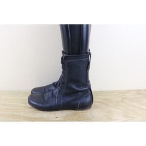 Fausto Santini Boots 40 Black Leather Lace Up Motorcycle Biker Mid Calf Shoes